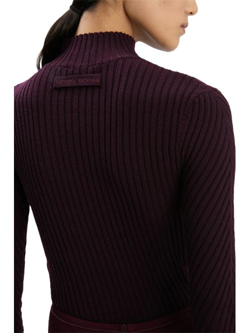 Victoria Beckham Ribbed Long Sleeve Knit Polo In Merlot Victoria Beckham | 1425KTP006804A2757 MERLOT